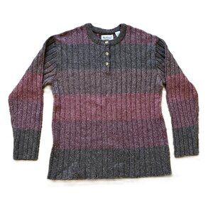 Westbound Ribbed Knit Pullover Sweater Grey/Purple Ombre Stripe Vintage 90s
